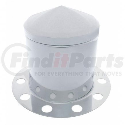 10226 by UNITED PACIFIC - Axle Hub Cover - Rear, Chrome, Pointed, with 33mm Nut Cover, Steel/Aluminum Wheel