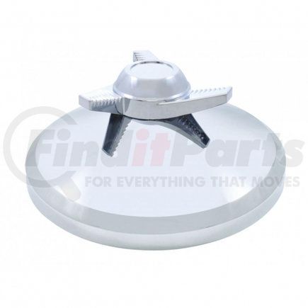 10269B by UNITED PACIFIC - Axle Hub Cover - Axle Cover Hub Cap, Rear, Chrome, with 3 Bar Left Swing Spinner