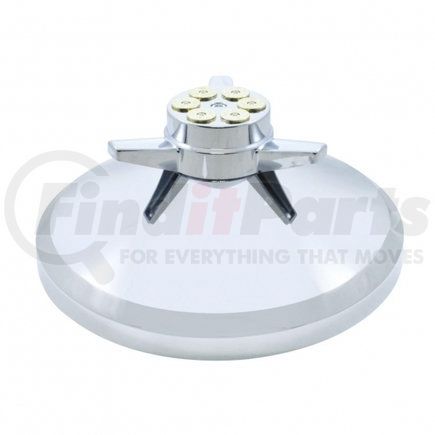 10273 by UNITED PACIFIC - Axle Hub Cover - Axle Cover Hub Cap, Rear, Chrome, with Gun Cylinder Spinner