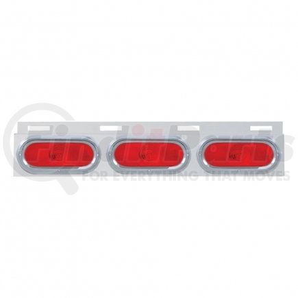 10658 by UNITED PACIFIC - Mud Flap Hanger - Mud Flap Plate, Top, Stainless, with 3 Oval Lights & Visor, Red Lens