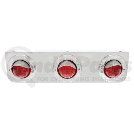 20495 by UNITED PACIFIC - Light Bar - Stainless, Beehive, with Bracket, Incandescent, Clearance/Marker Light, Red Lens, with SS Bezels and Visors