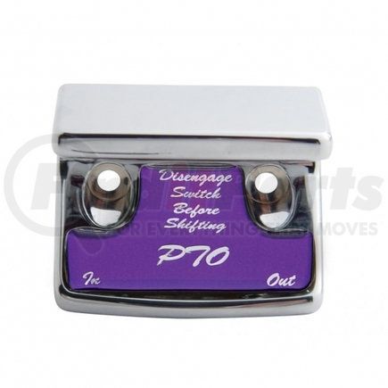 21073 by UNITED PACIFIC - Dash Switch Cover - "PTO" Switch Guard, with Purple Sticker, for Freightliner and International