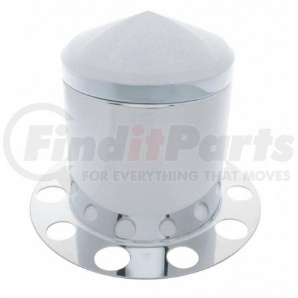 21224 by UNITED PACIFIC - Axle Hub Cover - Rear, Stainless, Pointed, with 1.5" Nut Cover - Steel Wheel