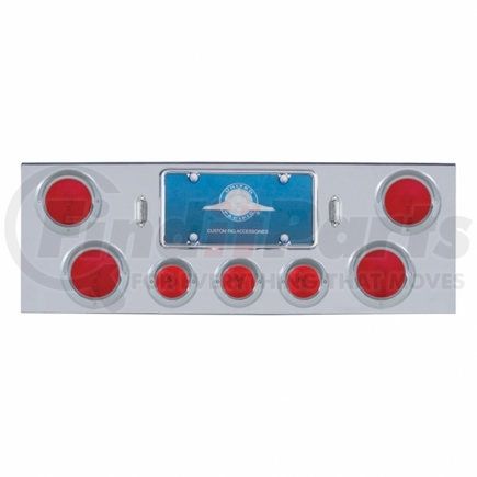 21613 by UNITED PACIFIC - Tail Light Panel - Chrome, Rear Center, with Four 4" Lights & Three 2.5" Lights & Visors