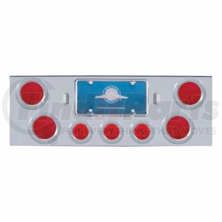 21614 by UNITED PACIFIC - Tail Light Panel - Chrome, Rear Center, with Four 4" Lights & Three 2.5" Lights & Bezels