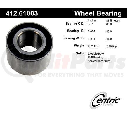 412.61003 by CENTRIC - Centric Premium Double Row Wheel Bearing