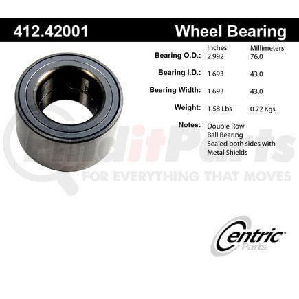 412.42001 by CENTRIC - Centric Premium Double Row Wheel Bearing