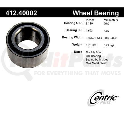 Centric 412.40002 Wheel Bearing Centric Premium Double Row Wheel Bearing