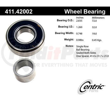 411.42002 by CENTRIC - Centric Premium Axle Shaft Bearing Single Row