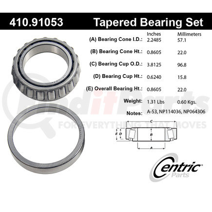 Centric 410.91053 Wheel Bearing and Race Set Centric Premium Wheel Bearing and Race Set