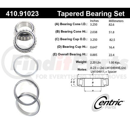 410.91023 by CENTRIC - Centric Premium Wheel Bearing and Race Set