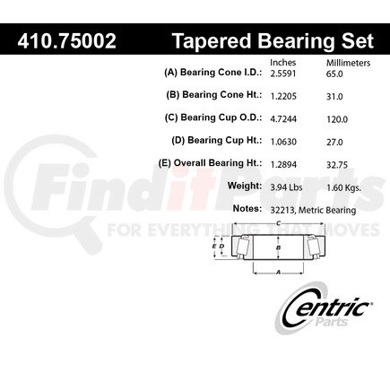 410.75002 by CENTRIC - Centric Premium Wheel Bearing and Race Set