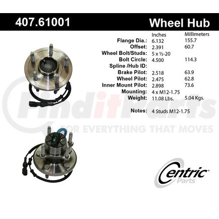 407.61001 by CENTRIC - Centric Premium Hub and Bearing Assembly, With Integral ABS