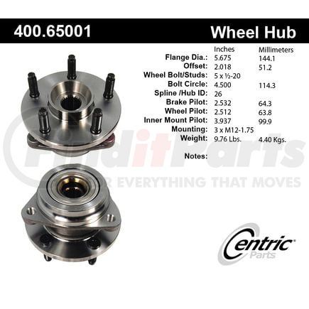 Centric 400.65001 Wheel Bearing and Hub Assembly Premium Hub Assembly
