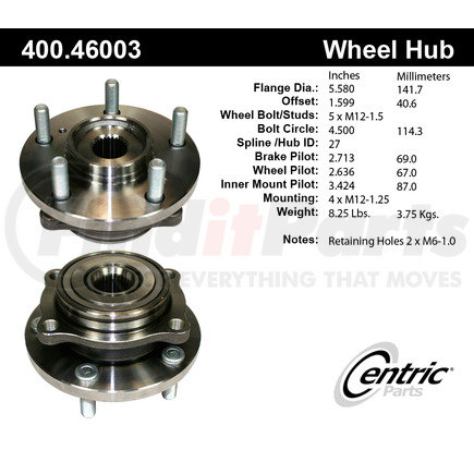 400.46003 by CENTRIC - Centric Premium Hub and Bearing Assembly without ABS