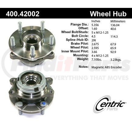 400.42002 by CENTRIC - Centric Premium Hub and Bearing Assembly without ABS