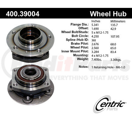 400.39004 by CENTRIC - Centric Premium Hub and Bearing Assembly without ABS