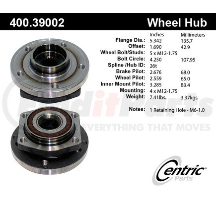 400.39002 by CENTRIC - Premium Hub Assembly