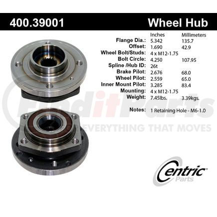 400.39001 by CENTRIC - Premium Hub Assembly