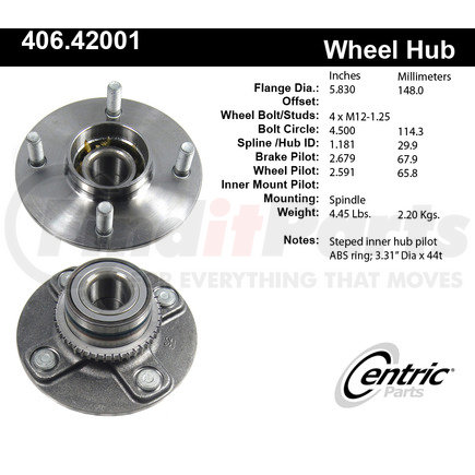 406.42001 by CENTRIC - Premium Hub Assembly