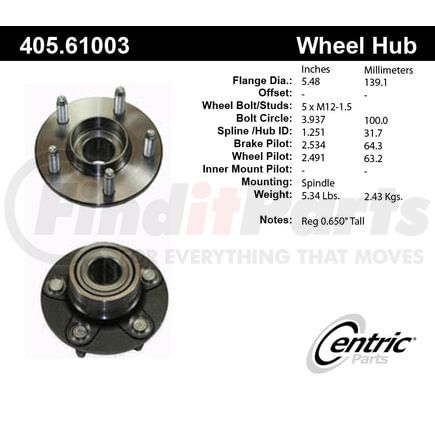 405.61003 by CENTRIC - Centric Premium Hub and Bearing Assembly