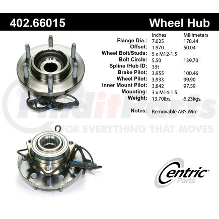 402.66015 by CENTRIC - Centric Premium Hub and Bearing Assembly; With Integral ABS