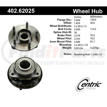 402.62025 by CENTRIC - Centric Premium Hub and Bearing Assembly