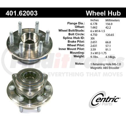 401.62003 by CENTRIC - Centric Premium Hub and Bearing Assembly; With ABS Tone Ring / Encoder