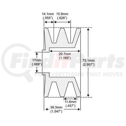 202-52005 by J&N - Pulley 2-Grooves, 0.67" / 17mm ID, 2.96" / 75.1mm OD