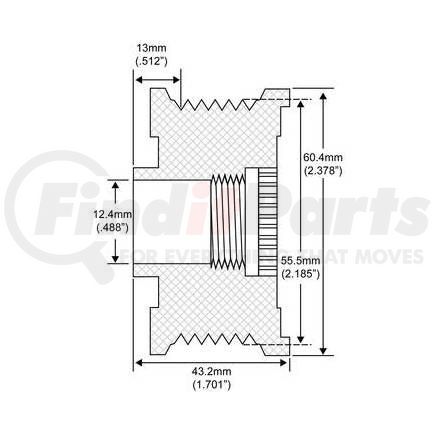 206-44002 by J&N - Pulley 6-Grooves, Clutch, 0.67" / 17mm ID, 2.22" / 56.4mm OD