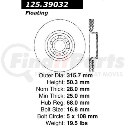 125.39032 by CENTRIC - Centric Premium High Carbon Alloy Brake Rotor