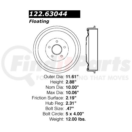 122.63044 by CENTRIC - Premium Brake Drum