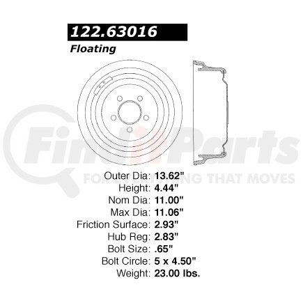 122.63016 by CENTRIC - Prm Brake Drum