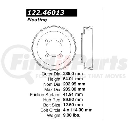 Centric 122.46013 Brake Drum Premium Brake Drum