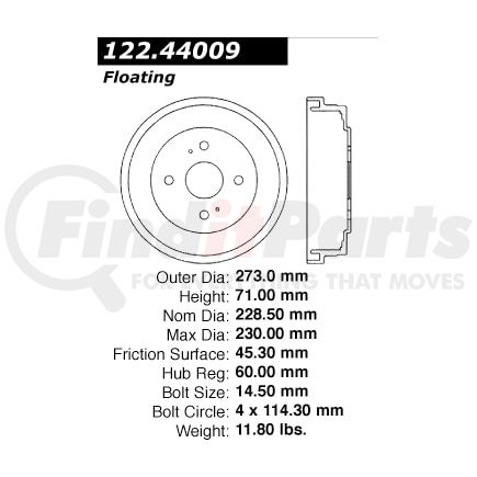 Centric 122.44009 Brake Drum Premium Brake Drum