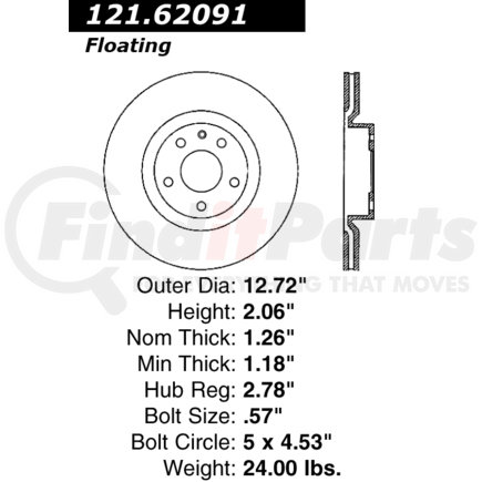 Centric 121.62091 Disc Brake Rotor C-Tek Standard Brake Rotor