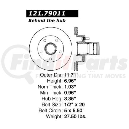 Centric 121.79011 Disc Brake Rotor and Hub Assembly Standard Brake Rotor