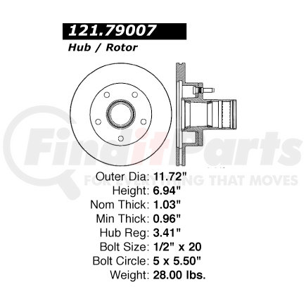 121.79007 by CENTRIC - C-Tek Standard Disc Brake Rotor - 11.72 in. Outside Diameter