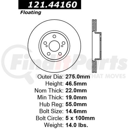 121.4416 by CENTRIC - C-TEK Standard Brake Rotor