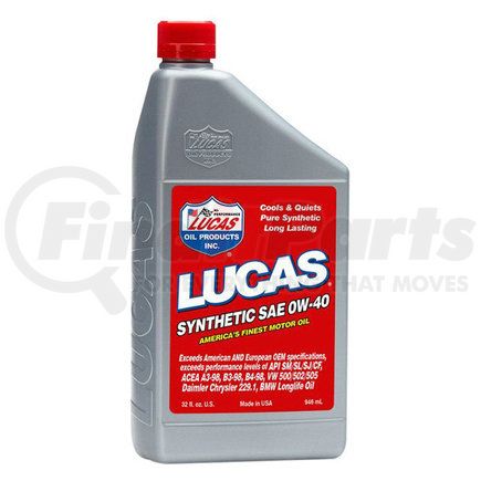 10211 by LUCAS OIL - Synthetic SAE 0W-40 Motor Oil