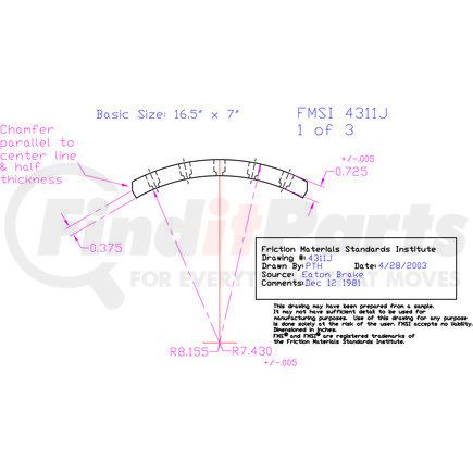 ENP4311JD-B4F by ABEX - Abex Friction ENP4311JD-B4F Drum Brake Shoe Lining
