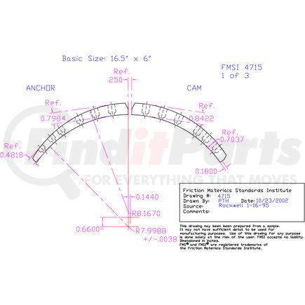FT4715D by ABEX - Abex Friction FT4715D Drum Brake Shoe Lining