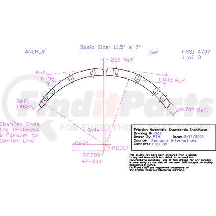 FT4707D by ABEX - Abex Friction FT4707D Drum Brake Shoe Lining