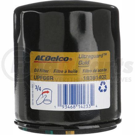 UPF66R by ACDELCO - Engine Oil Filter - Spin-On, Gasket O-Ring, with Anti-Drain Back Valve
