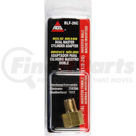 BLF-26C by AGS COMPANY - Brass Adapter, Female(9/16-18 Inverted), Male(1/2-20 Inverted), 1/card