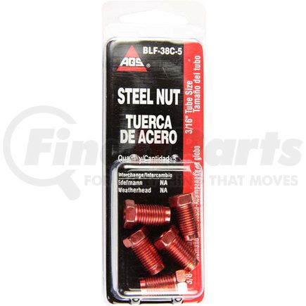 BLF-38C-5 by AGS COMPANY - Steel Tube Nut, 3/16 (3/8-24 Bubble), 5/card