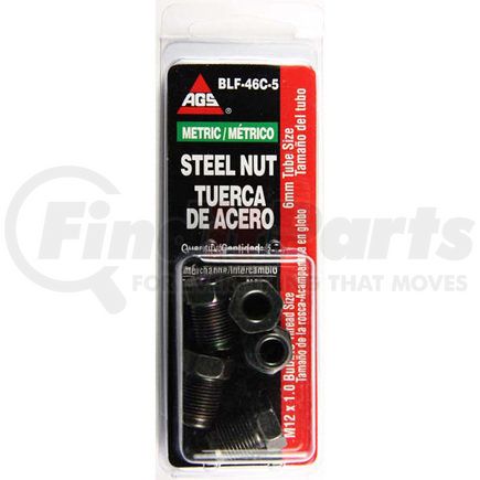 BLF-46C-5 by AGS COMPANY - Steel Tube Nut, OL, 6mm (M12x1.0 Bubble), 5/card