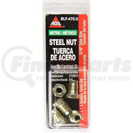 BLF-47C-5 by AGS COMPANY - Steel Tube Nut, 3/16 (M11x1.5 Bubble), 5/card