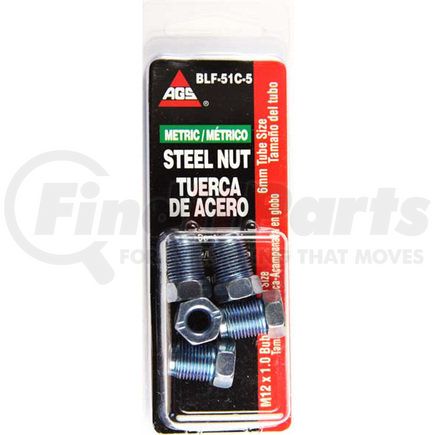 BLF-51C-5 by AGS COMPANY - Steel Tube Nut, 6mm (M12x1.0 Bubble), 5/card