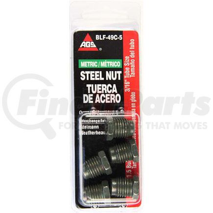 BLF-49C-5 by AGS COMPANY - Steel Tube Nut, 3/16 (M13x1.5 Bubble), 5/card